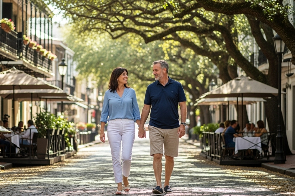 couple walking on a street